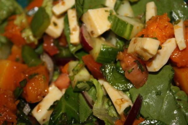 salade de potiron caramélisé avec vinaigrette au jus de confiture de piment