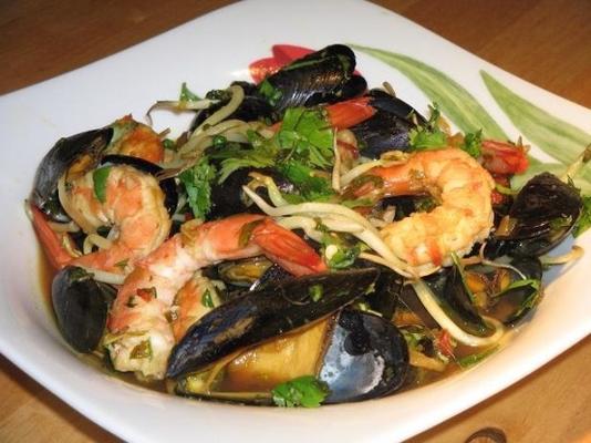 moules et crevettes asiatiques sautées