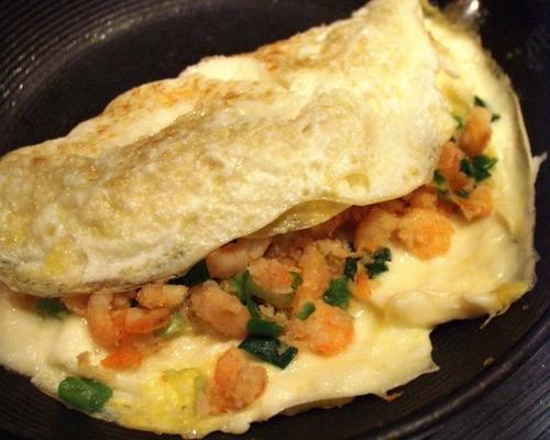 crevettes à la baie allégées et omelette à la suisse