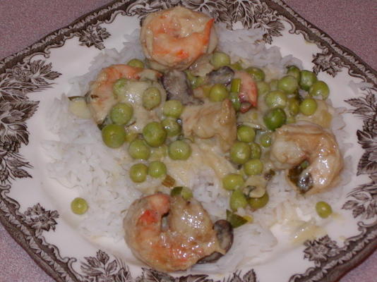 crevettes au curry avec petits pois