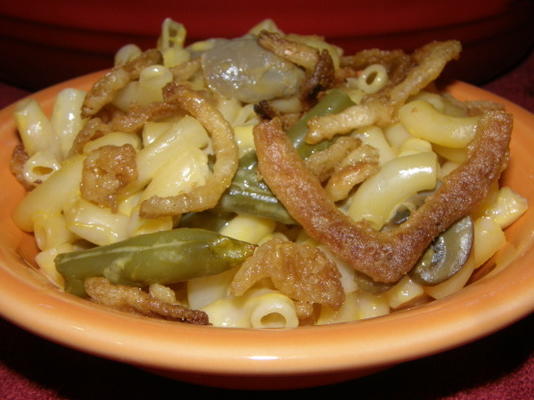 coquilles de fromage et haricots verts
