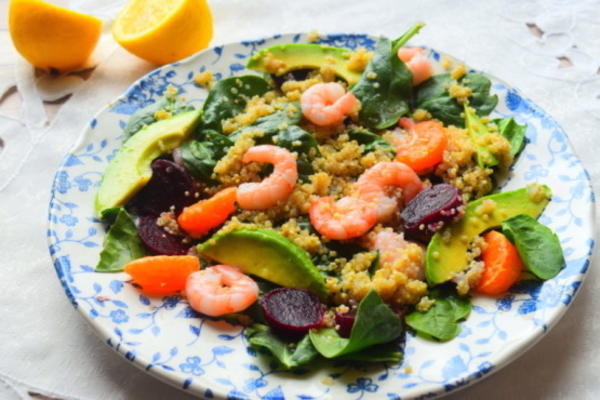 salade de crevettes, quinoa et mandarine