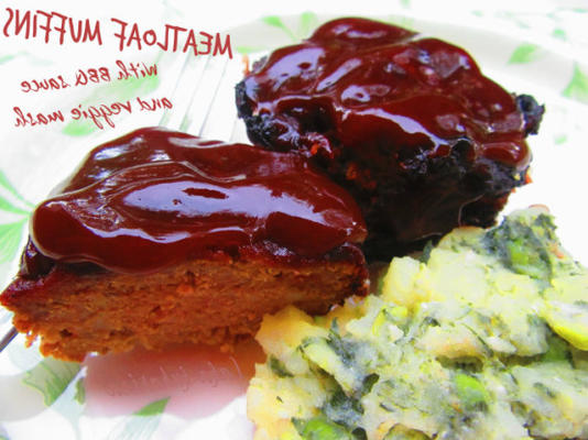 muffins au pain de viande avec sauce bbq et purée de légumes