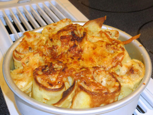 casserole de crêpe au poulet et aux champignons