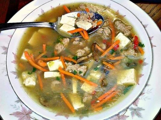 soupe de champignons au tofu avec du porc haché