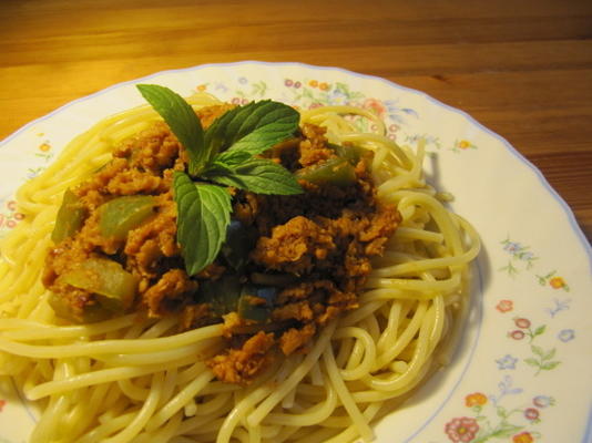 spaghetti à la sauce aux protéines végétales texturée