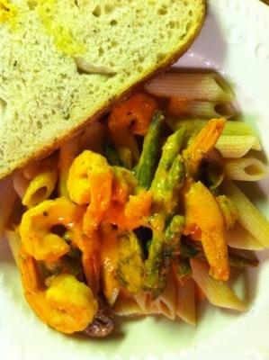 penne aux crevettes et au poivron rouge