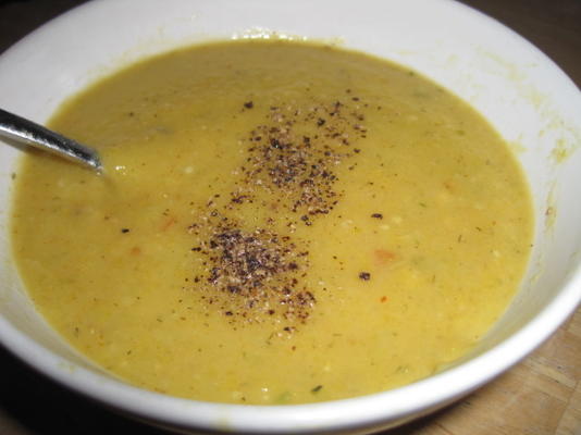 soupe de courge poivrée faible en gras à l'ail rôti