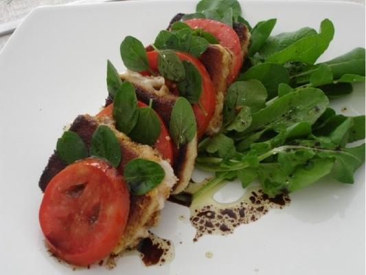 roquette, mozzarella croustillante, salade de tomates