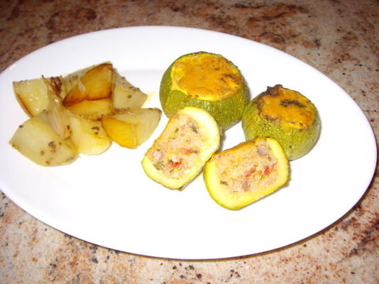 courgettes farcies au thon et au riz (avec recette de soupe supplémentaire)
