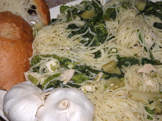 brocoli rabe et aglio olio au poulet (avec huile et ail)