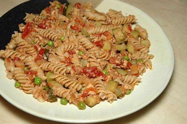 fusilli de saumon à la courgette et aux tomates séchées